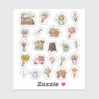 Cute Pastel Flower Shop and Watercolor Floral Sticker