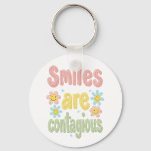 Cute Pastel Flower Smiles Are Contagious Keychain