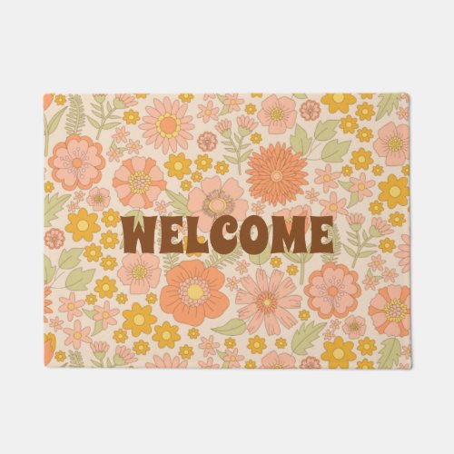 Cute Pastel Flowers Summer Floral Pattern Welcome  Doormat