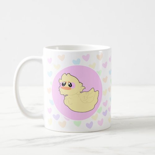 Cute Pastel Fluffy Yellow Duck Mug with Hearts