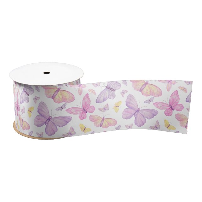 Cute Pastel Flying Butterflies Satin Ribbon (Spool)