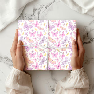 Cute Pastel Flying Butterflies Wrapping Paper