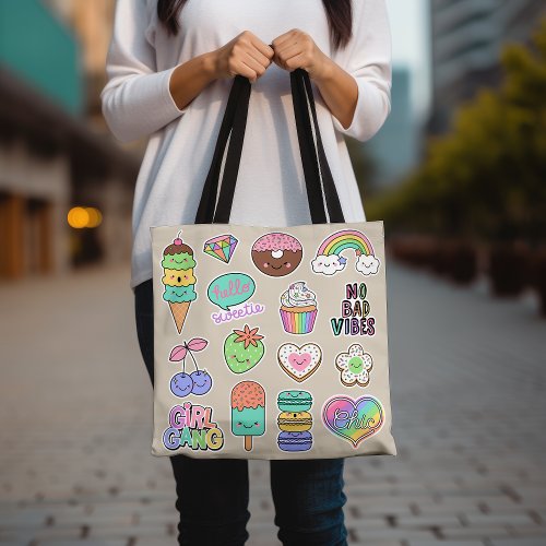 Cute Pastel Food and Fun Quotes Ice Creams Donuts  Tote Bag