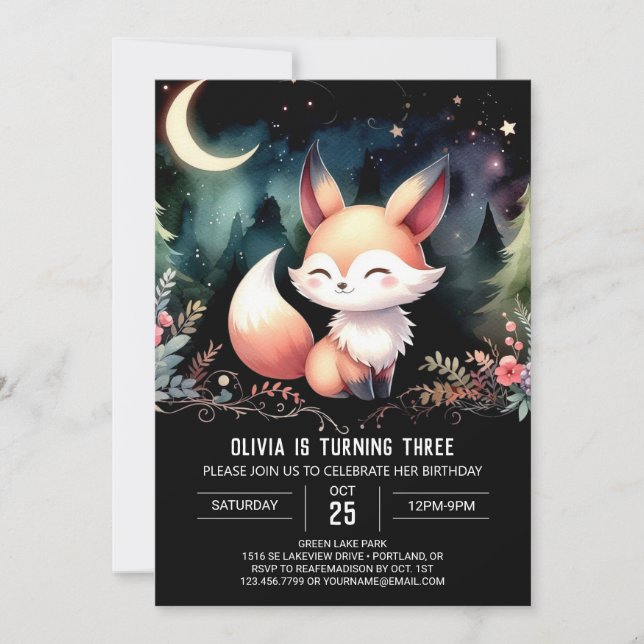 Cute Pastel Fox Birthday Invitation (Front)