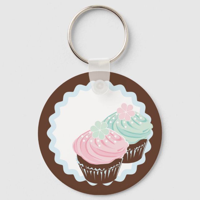 Cute Pastel Frosted Cupcakes Keychain (Front)