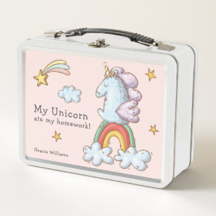 Cute Pastel Funny Unicorn Ate My Homework Metal Lunch Box