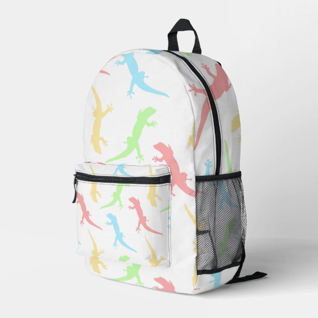 Cute Pastel Gecko Lizard Seamless Pattern Printed Backpack (Back Corner Right)