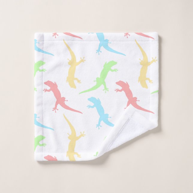 Cute Pastel Gecko Lizard Seamless Pattern Wash Cloth (Wash Cloth)