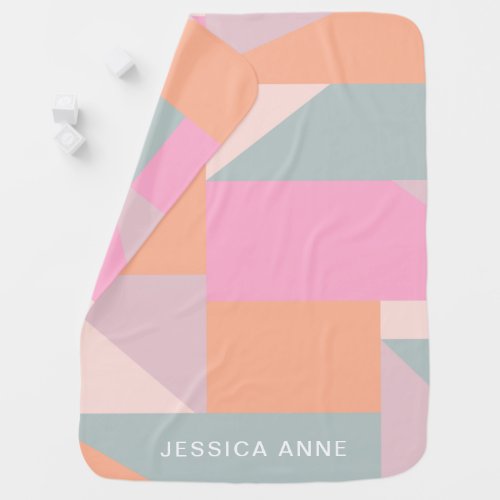 Cute Pastel Geometric Pink Coral Monogram Name Baby Blanket