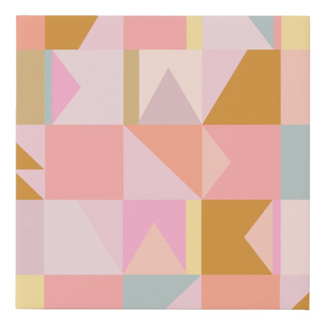 Cute Pastel Geometric Shapes Pattern in Pink Faux Canvas Print (Front)