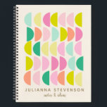 Cute Pastel Geometric Shapes Personalized Name Notebook<br><div class="desc">Simple geometric pattern in a fun and cheerful color palette of bright candy pastels combined with lime,  coral,  green,  aqua,  and pink,  personalized with your name. All text is editable.</div>