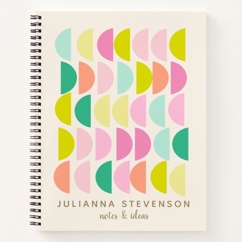 Cute Pastel Geometric Shapes Personalized Name Notebook (Front)