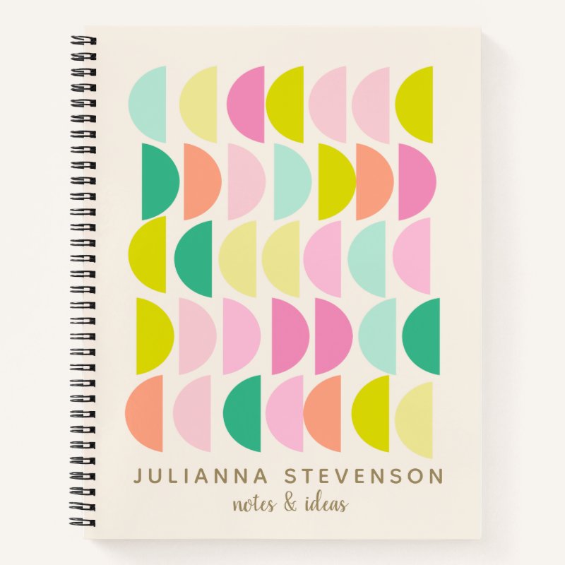 Cute Pastel Geometric Shapes Personalized Name Notebook (Front)