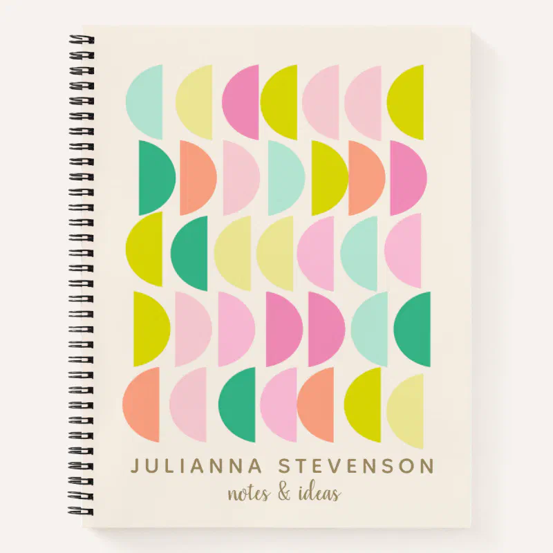 Cute Pastel Geometric Shapes Personalized Name Notebook (Front)