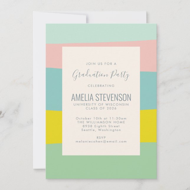 Cute Pastel Geometric Spring Graduation Party Invitation (Front)