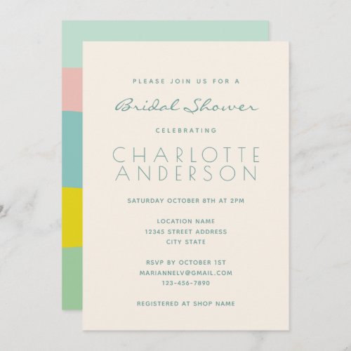 Cute Pastel Geometric Spring Mint Bridal Shower  Invitation