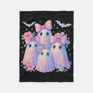 Cute Pastel Ghost Boo Crew Floral Matching Hallowe Fleece Blanket
