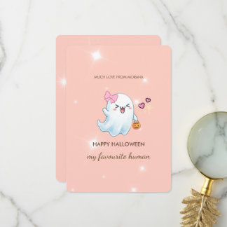 Cute Pastel Ghost Halloween Card | Pink Spooky Gre