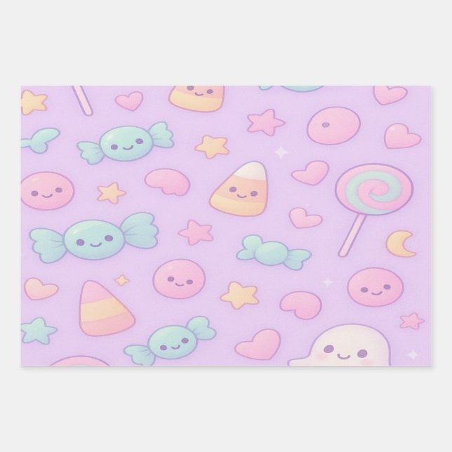 Cute Pastel Ghost Halloween, Wrapping Paper Sheets (Front)