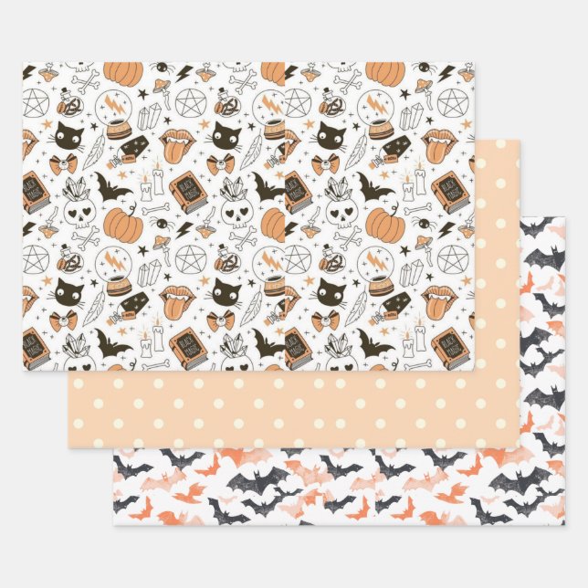 Cute Pastel Ghost Halloween Wrapping Paper Sheets (Set)