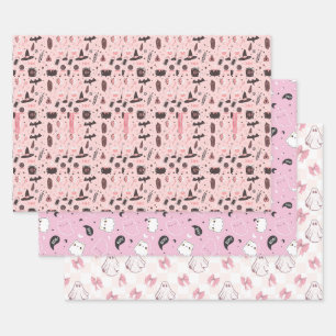 Cute Pastel Ghost Halloween Wrapping Paper Sheets