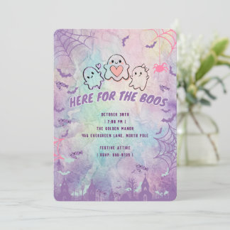 Cute Pastel Ghost "Here For The Boos" Halloween Invitation