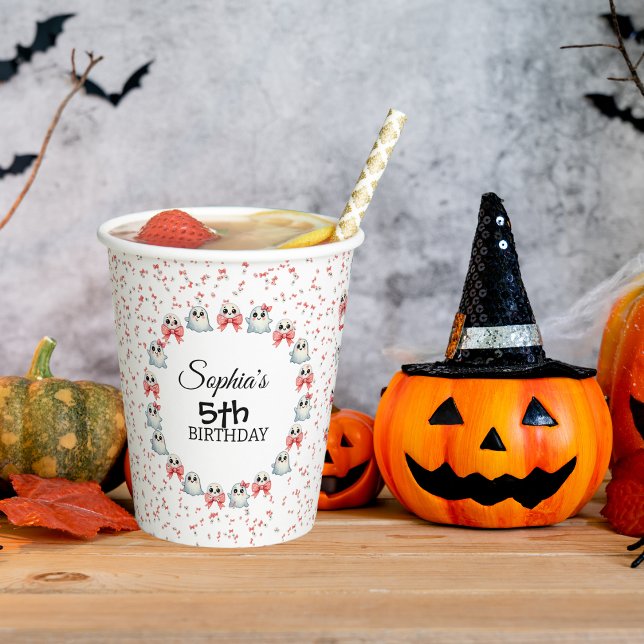 Cute Pastel Ghost Theme Customized Text Birthday Paper Cups (Creator Uploaded)