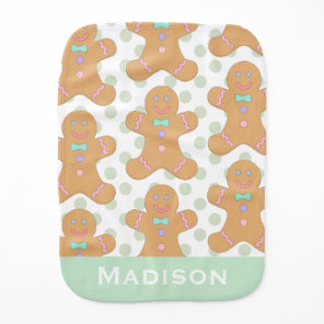 Cute Pastel Gingerbread Men Pattern Personalised Baby Burp Cloth