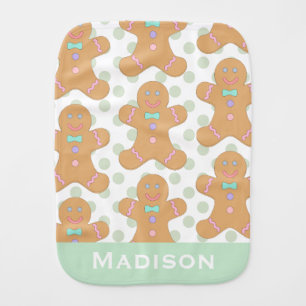 Cute Pastel Gingerbread Men Pattern Personalised Baby Burp Cloth