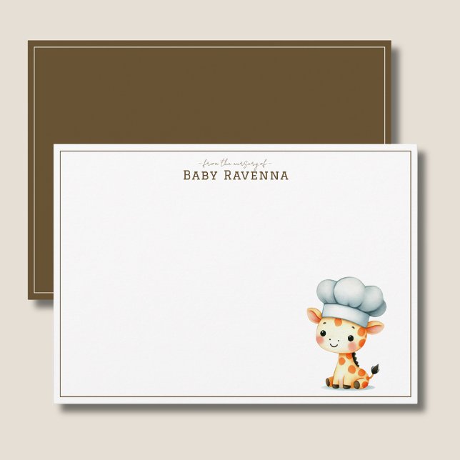 Cute Pastel Giraffe Chef Boy Nursery Thank You  Note Card (Creator Uploaded)