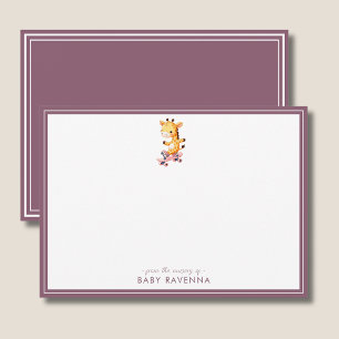 Cute Pastel Giraffe on Skateboard Baby Shower Note Card