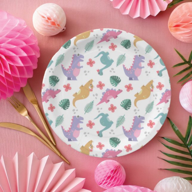 Cute Pastel Girl Dinosaur Paper Plates (Creator Uploaded)
