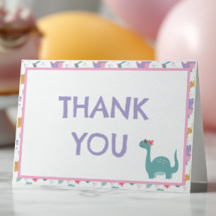 Cute Pastel Girl's Dinosaur  Letterpress Thank You Card