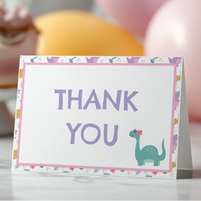 Cute Pastel Girl's Dinosaur  Thank You Card (Creator Uploaded)