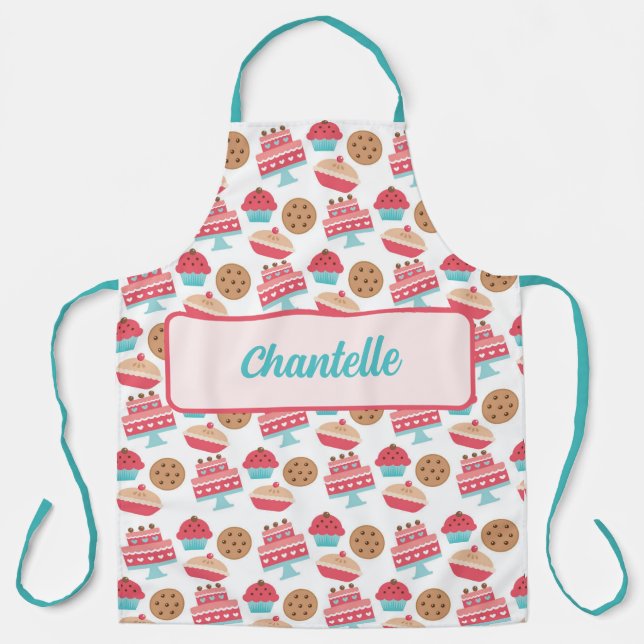 Cute pastel girly kitchen cake dessert recipe book apron (Front)