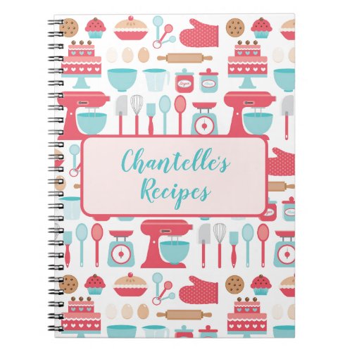 Cute pastel girly kitchen utensils recipe book