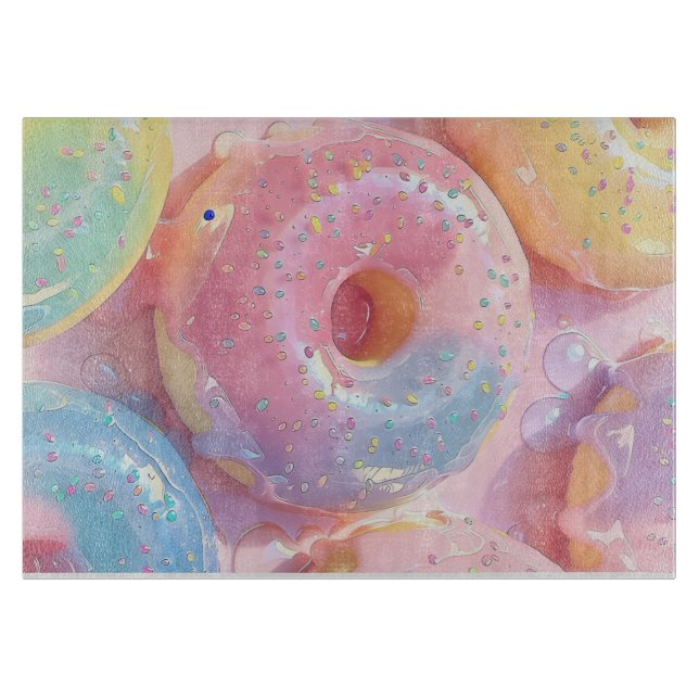 Cute Pastel Glazed Donuts Pattern Cutting Board (Front)