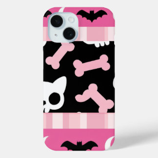 Cute Pastel Goth Halloween Cat & Bat iPhone 15 Case