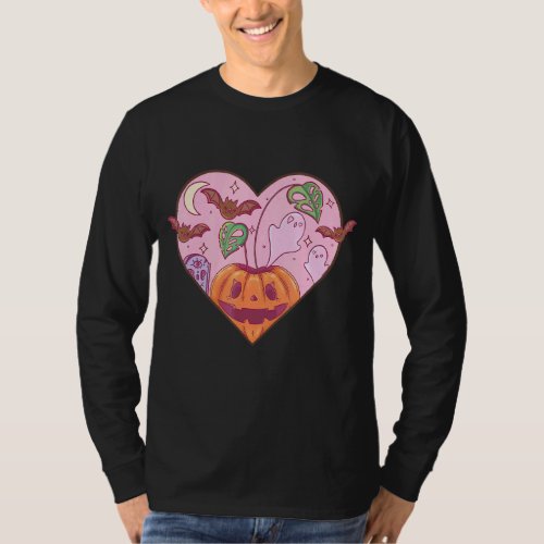 Cute Pastel Goth Monstera Plant Pumpkin Ghost Grav T_Shirt