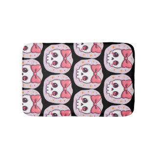 Cute Pastel Goth Skull with Bow Bath Mat