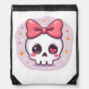 Cute Pastel Goth Skull with Bow Drawstring Bag