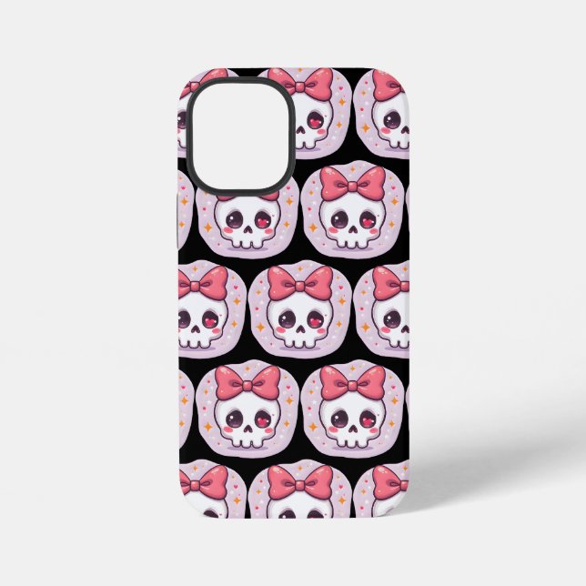 Cute Pastel Goth Skull with Bow Iphone Case (Back)