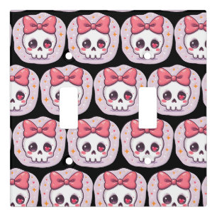 Cute Pastel Goth Skull with Bow Light Switch Cover