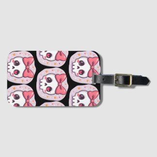 Cute Pastel Goth Skull with Bow Luggage Tag