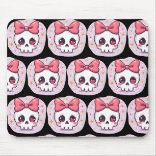 Cute Pastel Goth Skull with Bow Mouse Pad