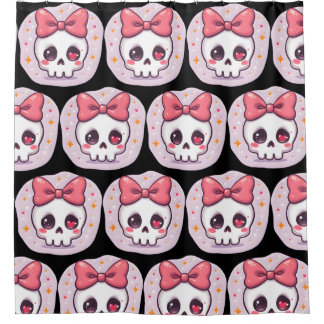 Cute Pastel Goth Skull with Bow Shower Curtain