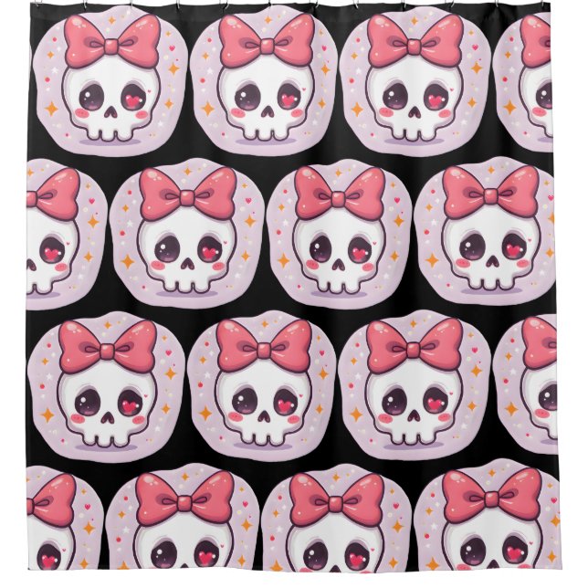 Cute Pastel Goth Skull with Bow Shower Curtain (Front)