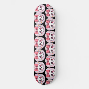 Cute Pastel Goth Skull with Bow Skateboard
