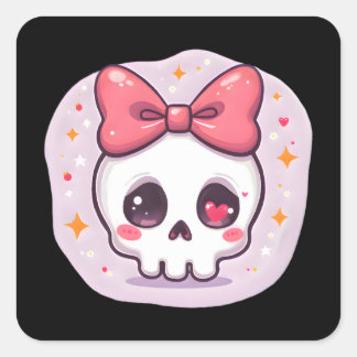 Cute Pastel Goth Skull with Bow Square Sticker