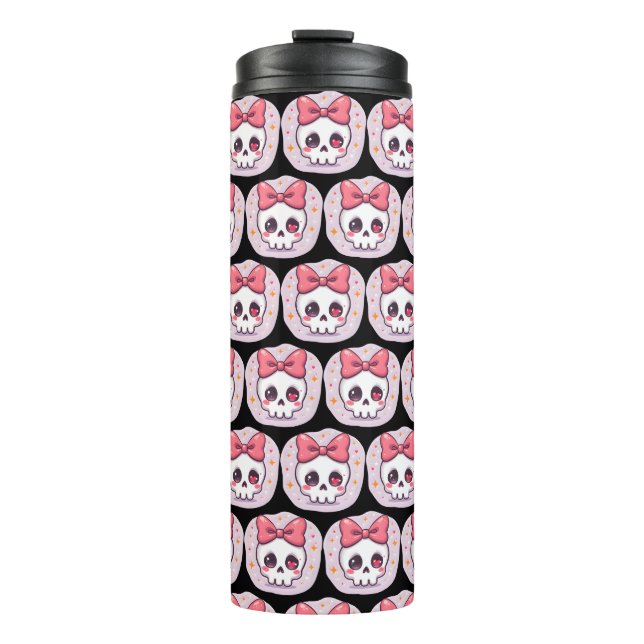 Cute Pastel Goth Skull with Bow Thermal Tumbler (Front)